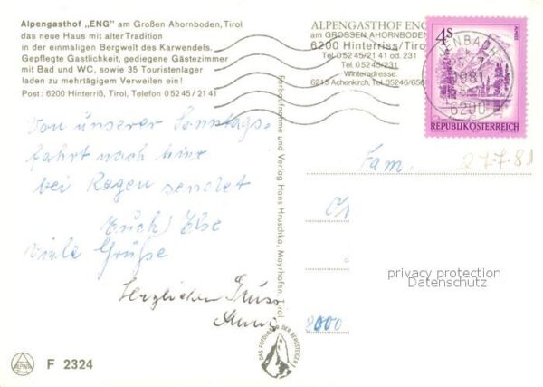 Hinterriss Tirol Alpengasthof Eng am Grossen Ahornboden – Bild 2