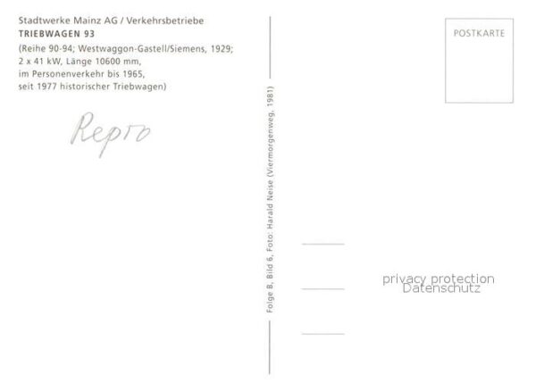 Strassenbahn Triebwagen 93 Mainz – Bild 2
