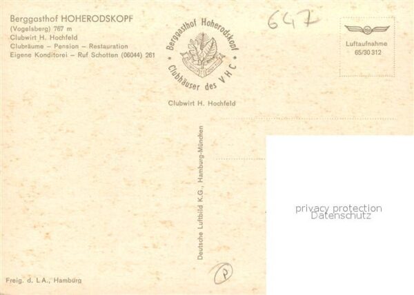 Hoherodskopf Fliegeraufnahme Clubwirt H. Hochfeld Pe – Bild 2