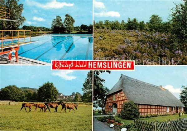 Hemslingen Schwimmbad Heidelandschaft Pferdeherde