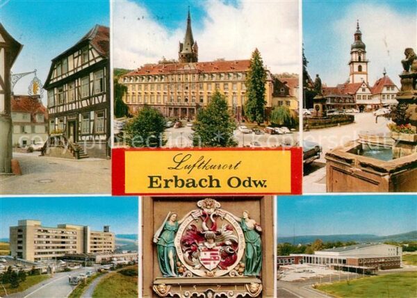 Erbach Odenwald Rathaus Schloss Brunnen Wappen Teilansi