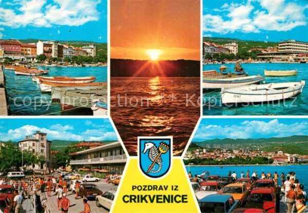 Crikvenica Kroatien Hafen Promenade Autofähre Sonnenunterga