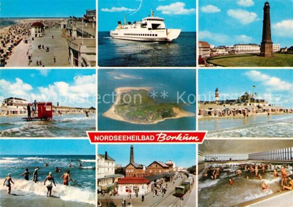 Borkum Strand Promenade Fähre Leuchtturm Welle