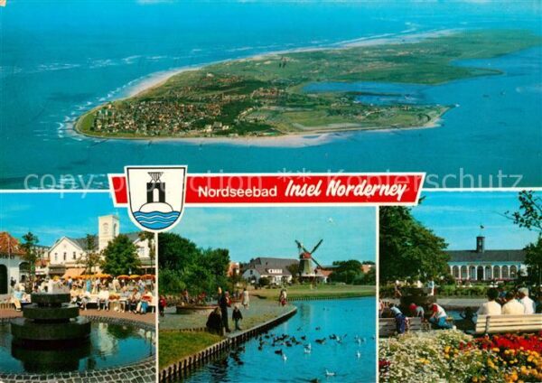 Norderney Nordseebad Fliegeraufnahme Brunnen Promenade Wappe