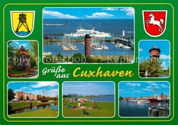 Cuxhaven Nordseebad Hafen Fähre Wasserturm Strand Wappen