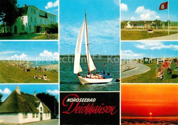 Deichhausen Buesum Soonenuntergang Segelboot Strandkörbe