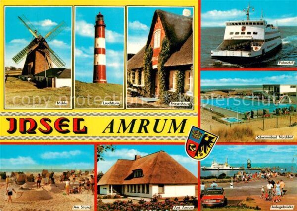 Amrum Anlegebrücke Fährschiff Leuchtturm Mühl
