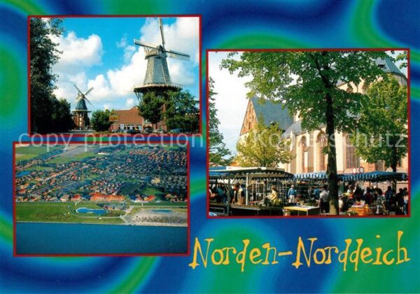 Norddeich Ostfriesland Windmühlen Kirche Fliegeraufnahme