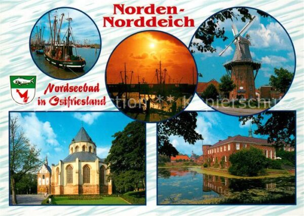 Norddeich Ostfriesland Windmühle Kirche Abendstimmung Fischerb