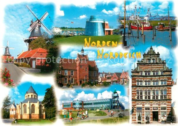Norddeich Ostfriesland Windmühle Hafen Rathaus Kirche
