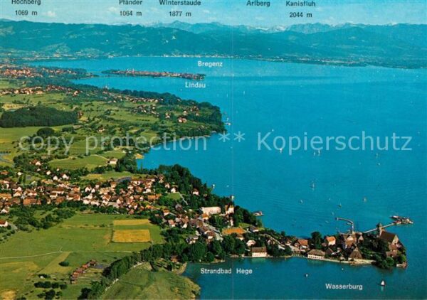 Wasserburg Bodensee Halbinsel mit Blick auf Lindau und Breg