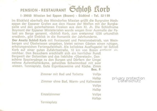 Missian Bozen Pension Restaurant Schloss Korb – Bild 2