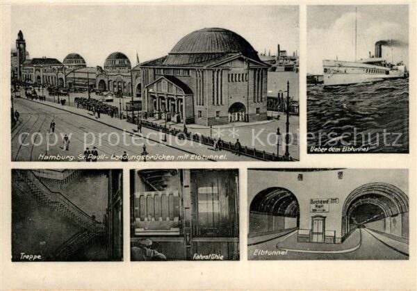 St Pauli Landungsbrücken mit Elbtunnel Dampfer T