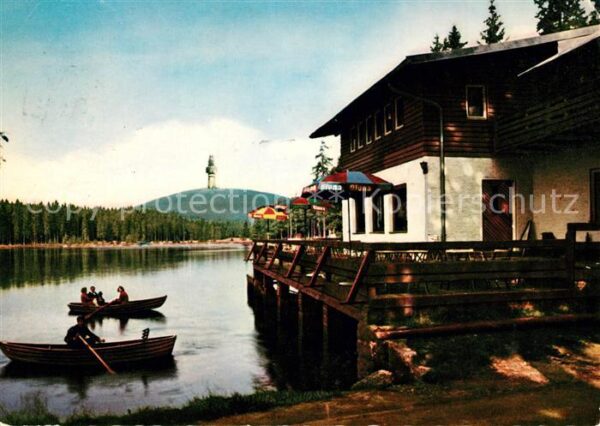 Fichtelberg Oberwiesenthal Fichtelsee mit Schneeberg Rasthaus Seeb