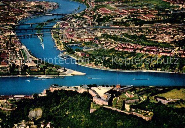 Koblenz Rhein Fliegeraufnahme mit Moselmündung Deutsc