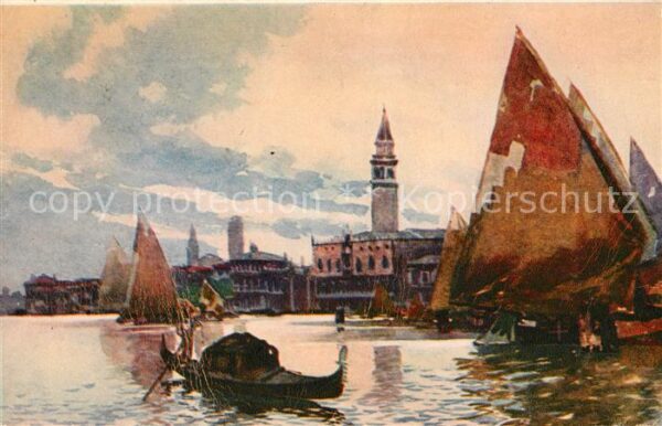 Venezia Venedig Panorama Molo Künstlerkarte