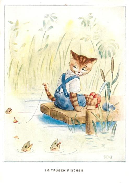 Vermenschlicht Katze Angeln Fische