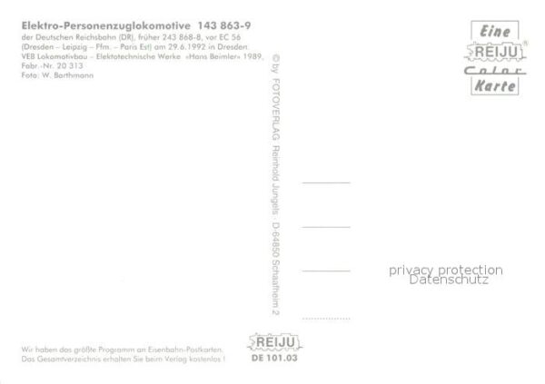 Eisenbahn Elektro-Personenzuglokomotive 143 863-9 – Bild 2