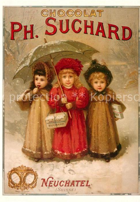 Schokolade Chocolat Ph. Suchard Neuchatel Mädchen Regenschi