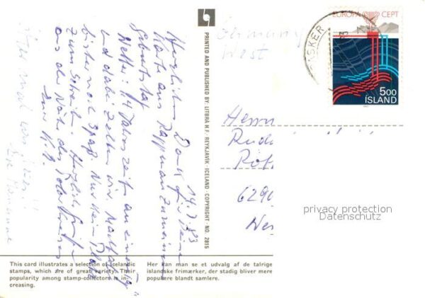 Briefmarken auf Postkarte Icelandic Stamps Island – Bild 2