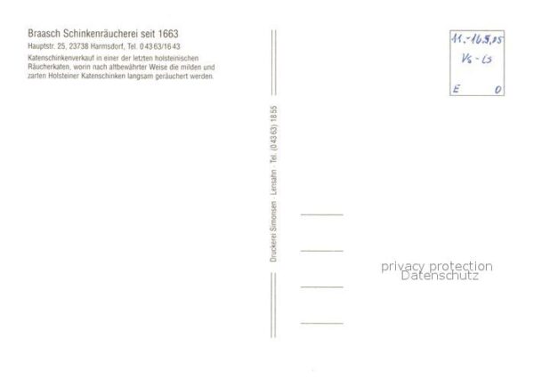 Harmsdorf Holstein Braasch Schinkenräucherei seit 1663 Hol – Bild 2