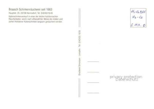 Harmsdorf Holstein Braasch Schinkenräucherei seit 1663 Hol – Bild 2