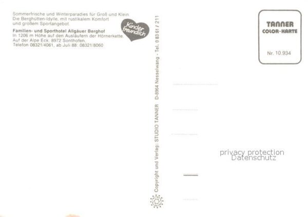 Sonthofen Oberallgaeu Hotel Allgäuer Berghof Tanner Karte Nr – Bild 2