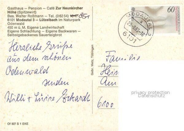 Luetzelbach Odenwald Gasthaus-Pension Zur Neunkircher Höhe – Bild 2