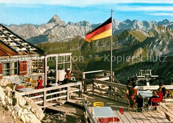 Nebelhorn Gipfelhütte mit Hochvogel Urbeleskarspi