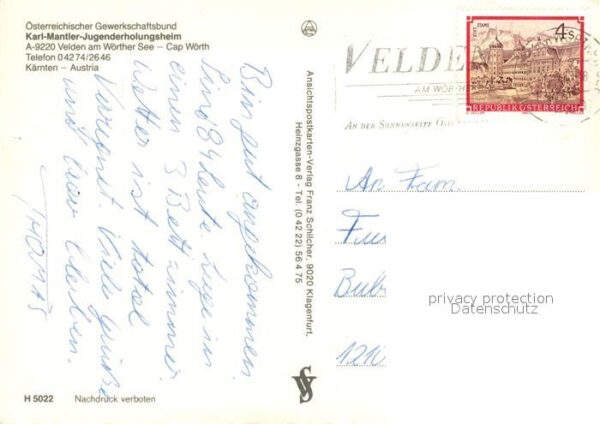Velden Woerthersee Karl Mantler Jugenderholungsheim Cap Wö – Bild 2