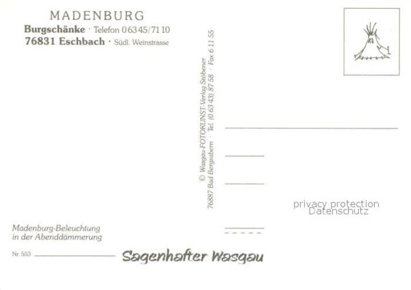 Eschbach Pfalz Madenburg unter Beleuchtung in Abenddäm – Bild 2