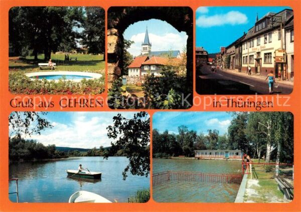 Gehren Thueringen Park Blick zur Kirche Hauptstrasse Part
