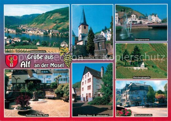 Alf Mosel Ortspanorama Kirchturm 18. Jhdt. Weinbe
