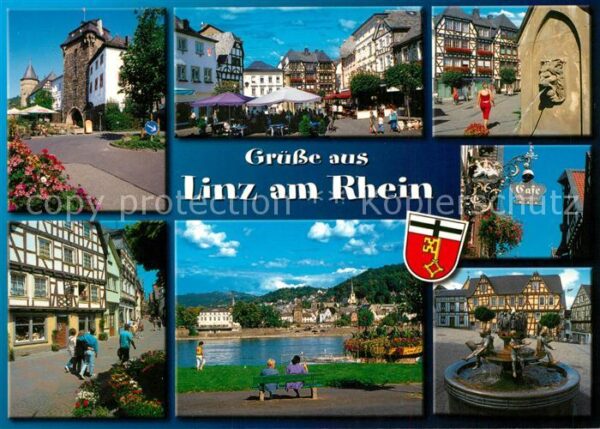 Linz Rhein Fachwerkhäuser Uferpromenade Brunnen Ma