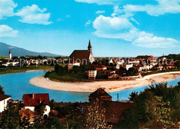 Laufen Salzach Salzachbogen Blick auf Halbinsel mit Ki
