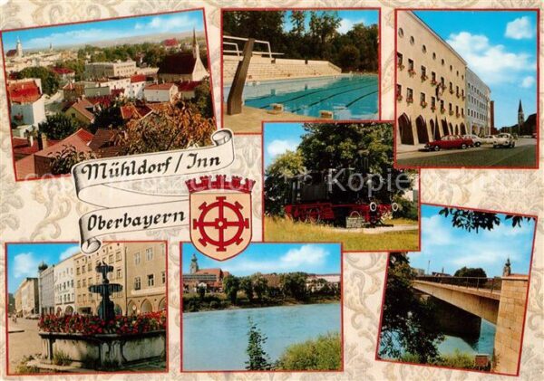 Muehldorf Inn Stadtpanorama Freibad Brunnen Isarbrück