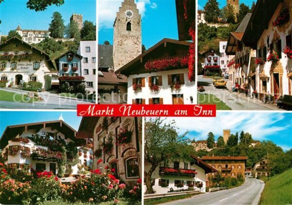 Neubeuern Ortsmotiv mit Burg Kirchturm Bayerische