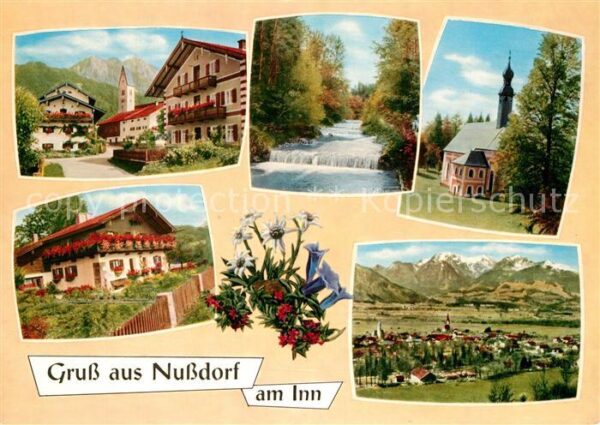 Nussdorf Inn Ortsmotiv mit Kirche Wehr Gesamtansicht