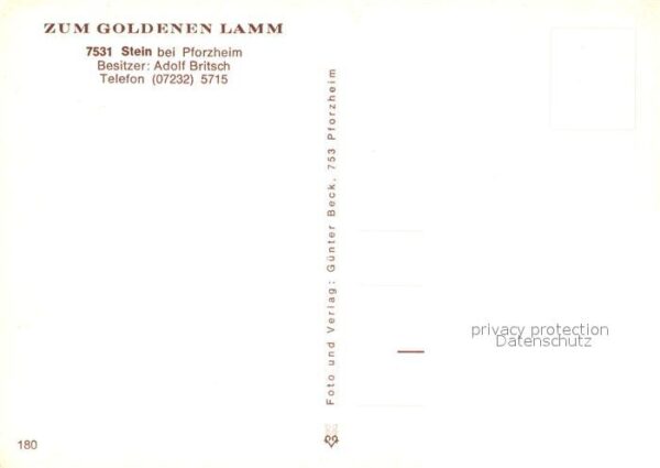 Stein Pforzheim Hotel Gaststätte Zum Goldenen Lamm Stad – Bild 2