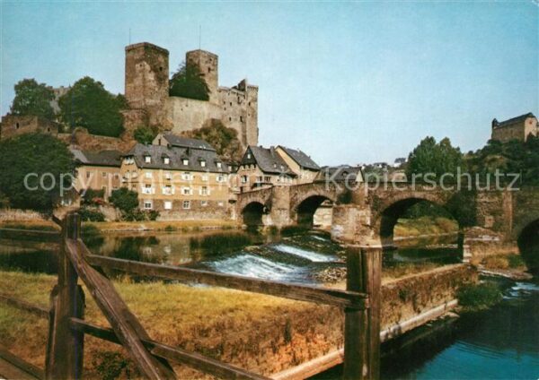 Runkel Lahn Lahnbrücke Wehr Blick zur Burg