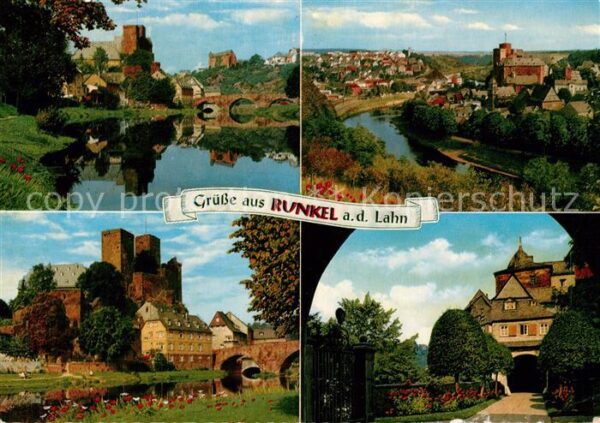 Runkel Lahn Partie an der Lahn mit Blick zur Burg
