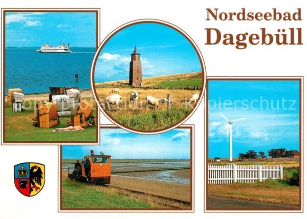Dagebuell Fähre Strandkörbe Leuchtturm Windrad Dr
