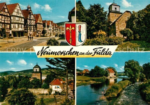 Neumorschen Fachwerkhäuser Kirche Partie an der Ful