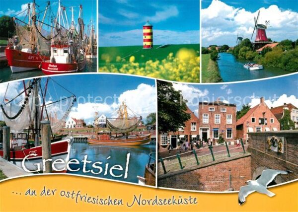 Greetsiel Fischkutter Hafen Leuchtturm Kanal Wind
