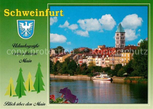 Schweinfurt Blick über den Main Teilansicht mit Kir