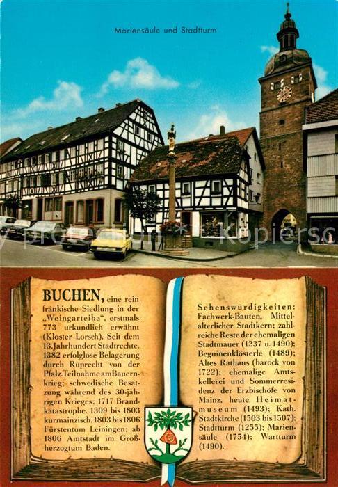 Buchen Odenwald Mariensäule und Stadtturm Fachwerkhäuse