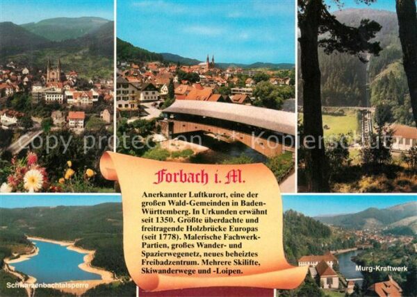 Forbach Baden Stadtpanorama Holzbrücke Murg Kraftwerk