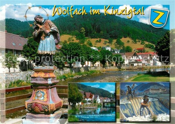 Wolfach Uferpartie in der Kinzig Heiligenfigur