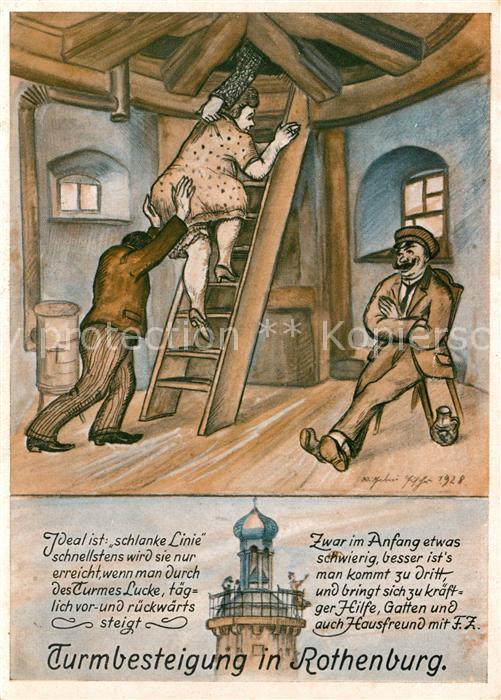 Rothenburg Tauber Turmbesteigung Karikatur