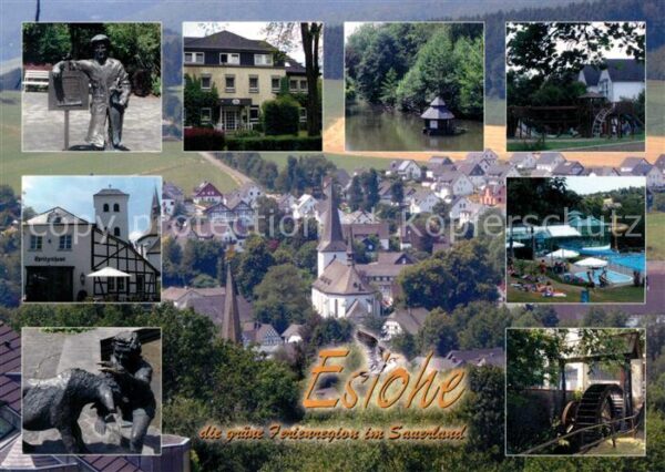 Eslohe Sauerland Orts und Teilansichten Brunnen Mühlrad